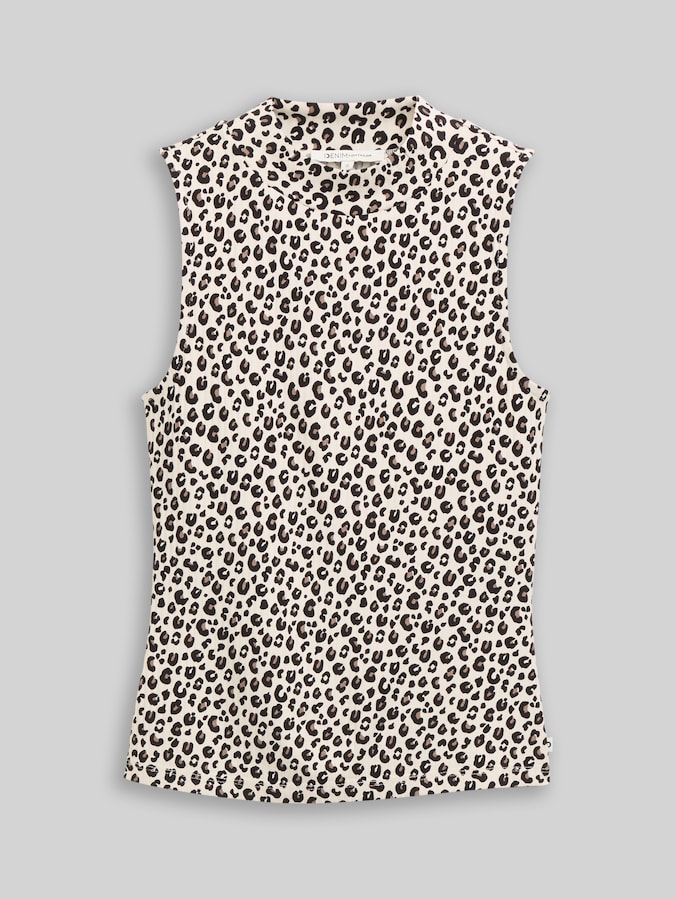 Slim Fit Top mit Stehkragen von Denim Female, beige brown leo print