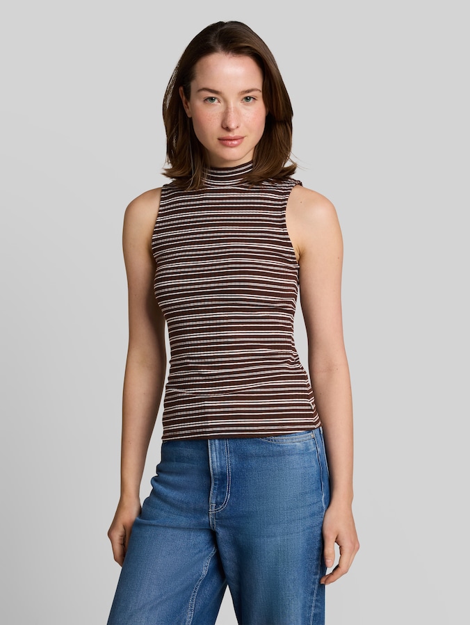Slim fit top met opstaande kraag door Denim Female, brown white stripe