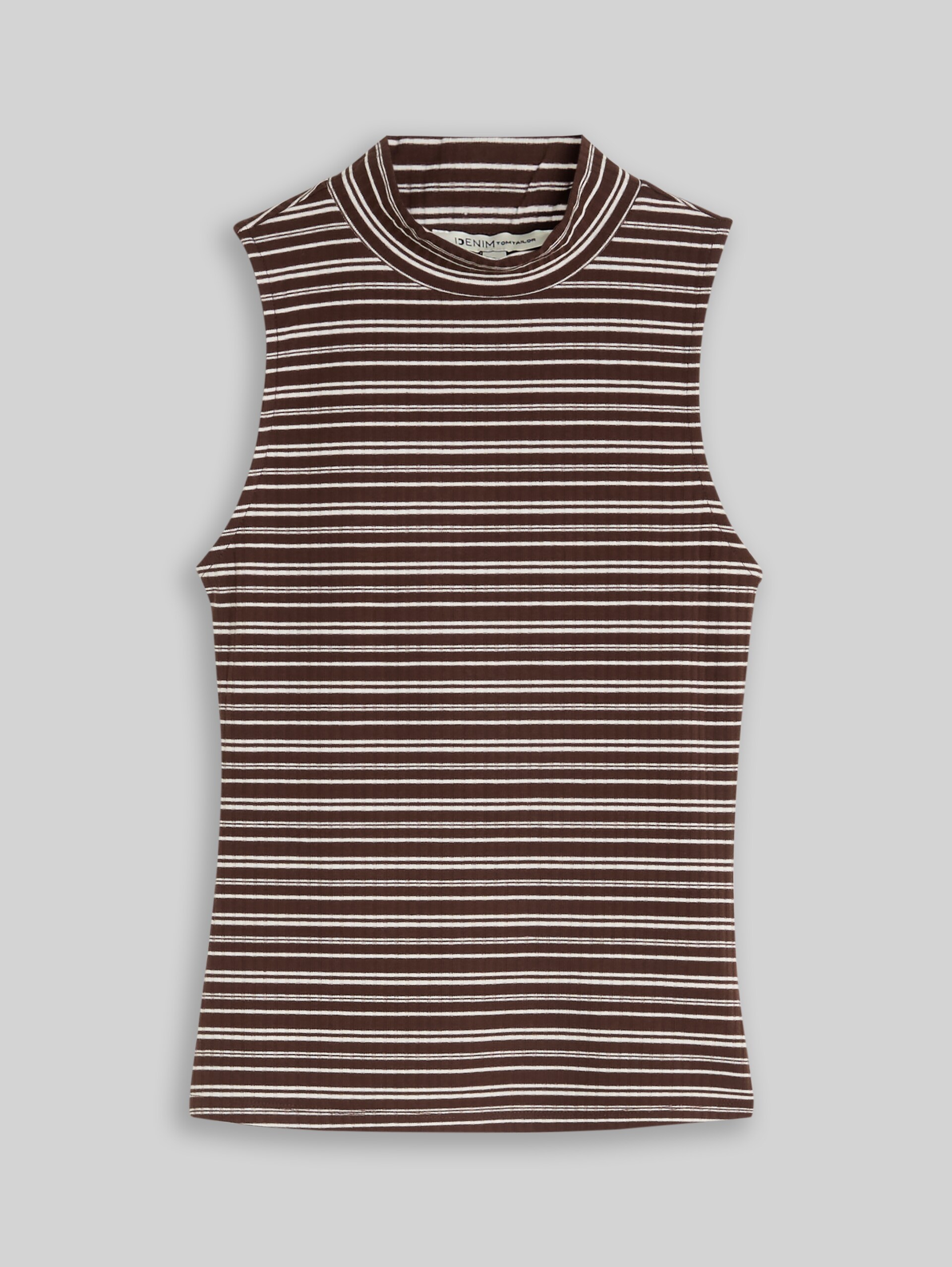 Slim Fit Top mit Stehkragen - brown white stripe - Vorder-Produkt-Ansicht