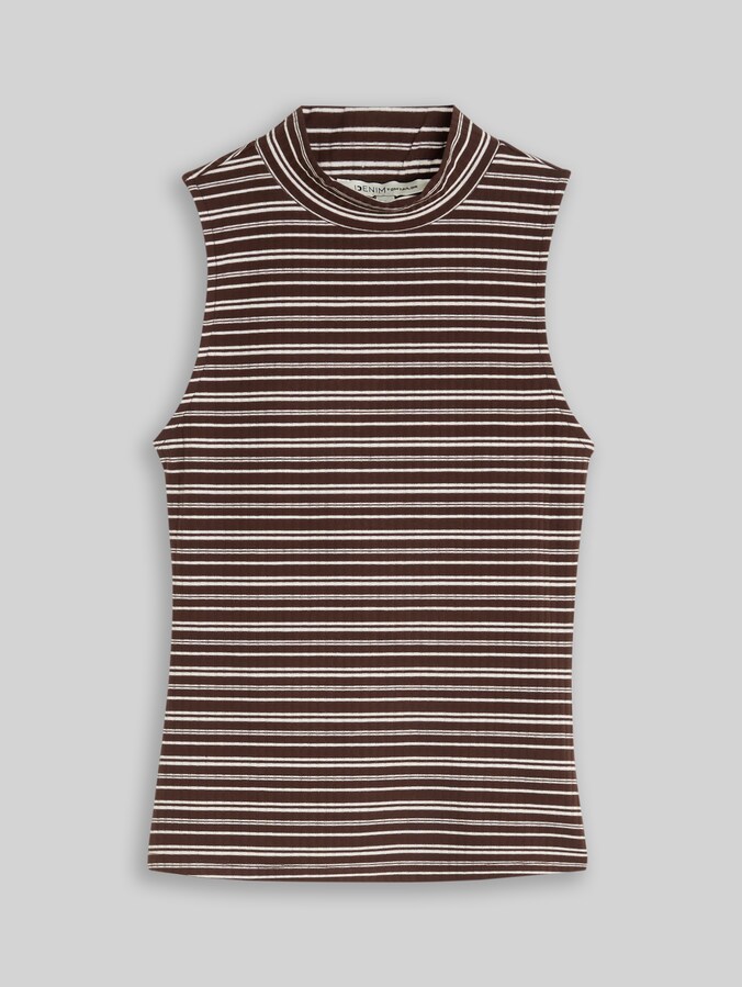 Slim-fit top with stand-up collar by Denim Female, brown white stripe