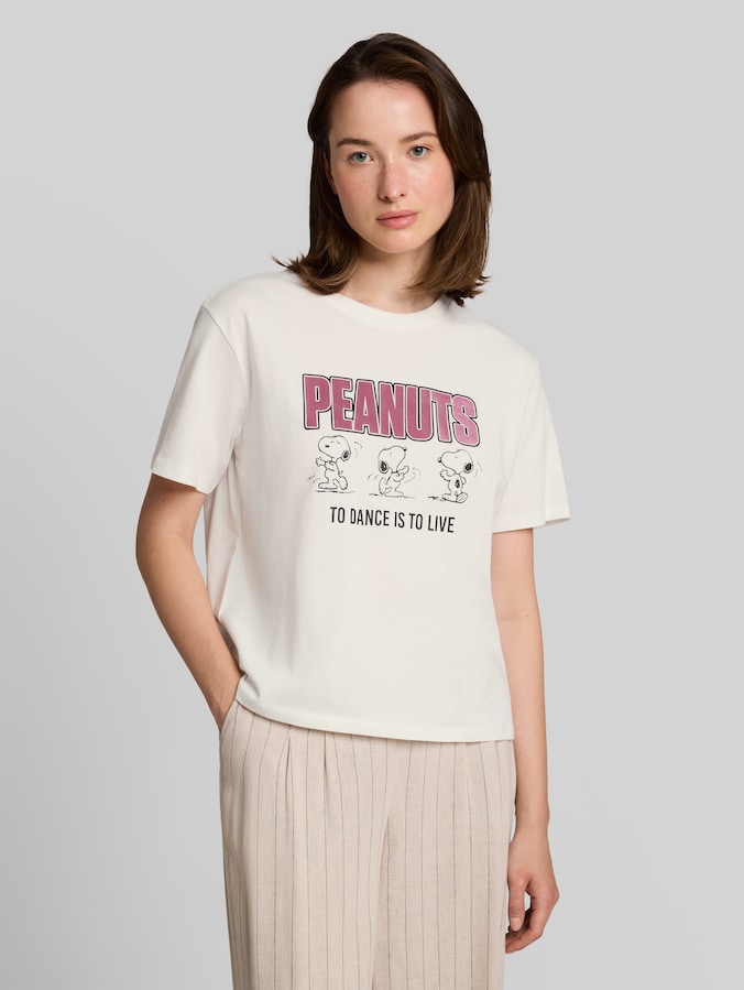 Boxy Fit T-Shirt mit Snoopy-Print von Denim Female, off white