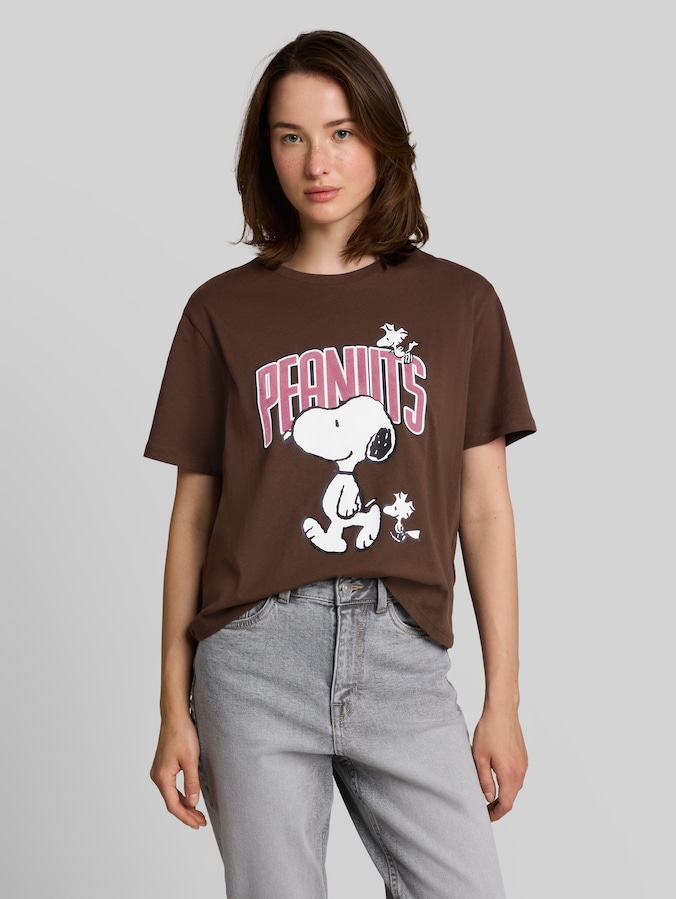 Boxy Fit T-Shirt mit Snoopy-Print von Denim Female, cool dark brown
