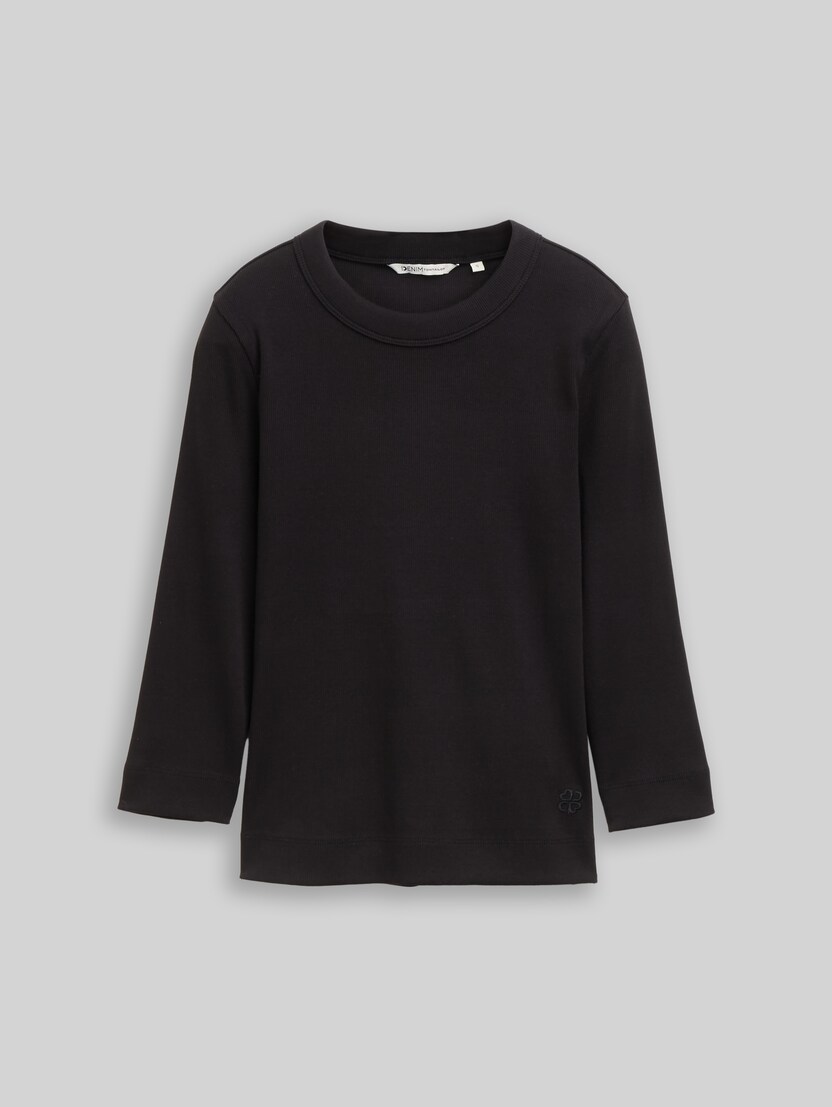 Slim Fit Langarmshirt mit Rippstruktur von Denim Female, deep black