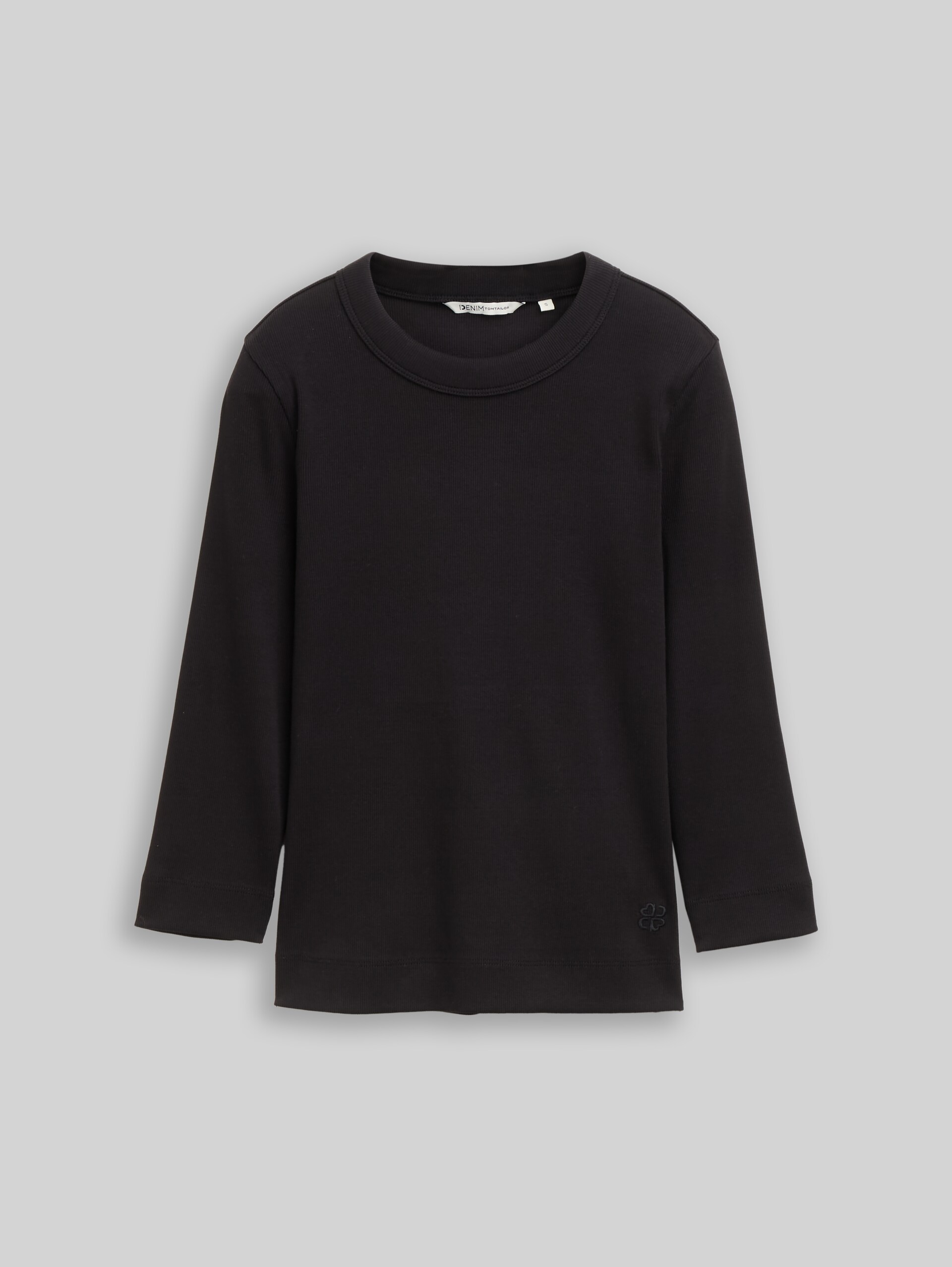 Slim Fit Langarmshirt mit Rippstruktur - deep black - Vorder-Produkt-Ansicht