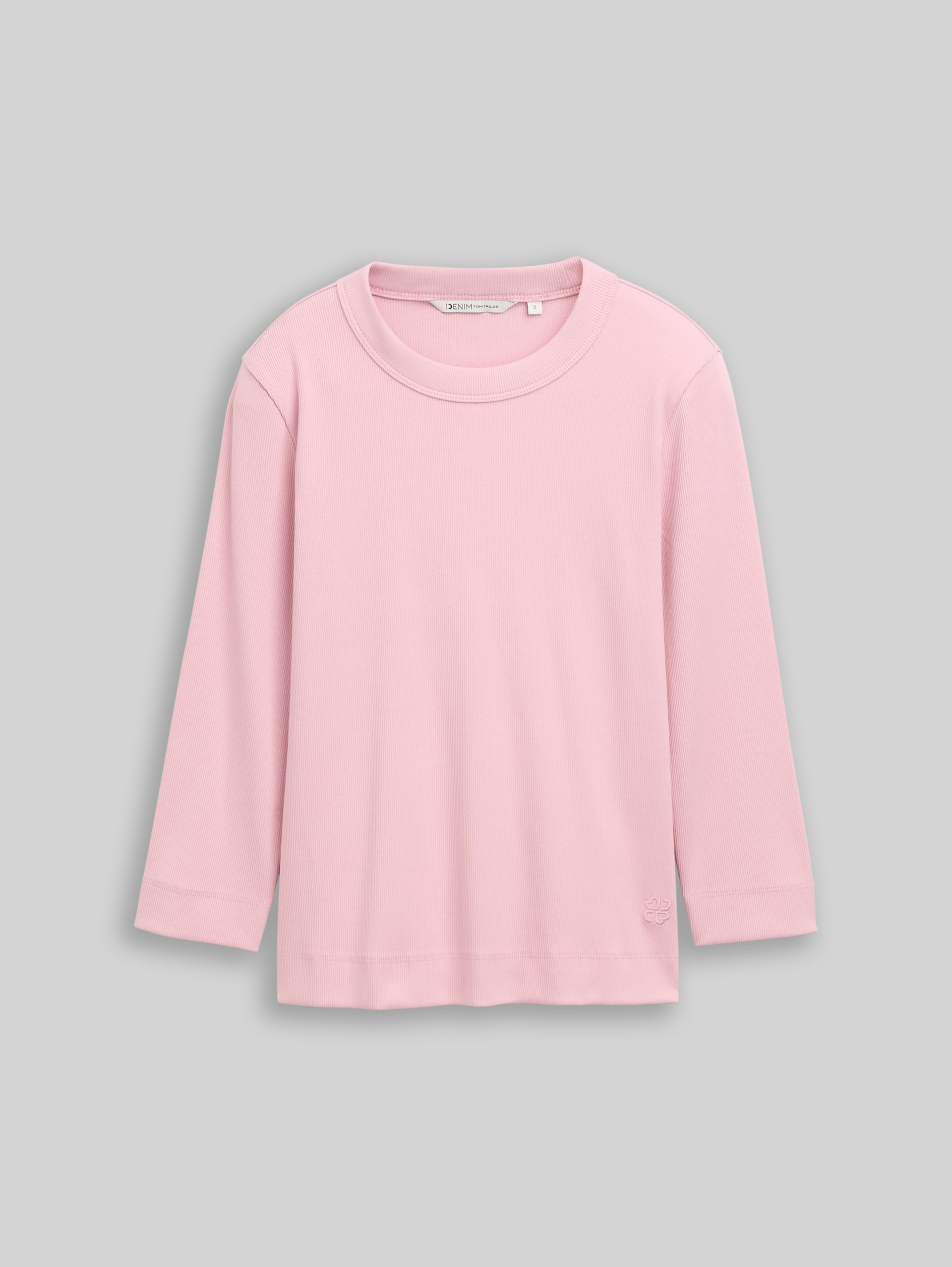 Slim Fit Langarmshirt mit Rippstruktur - Soft Pink - Vorder-Produkt-Ansicht