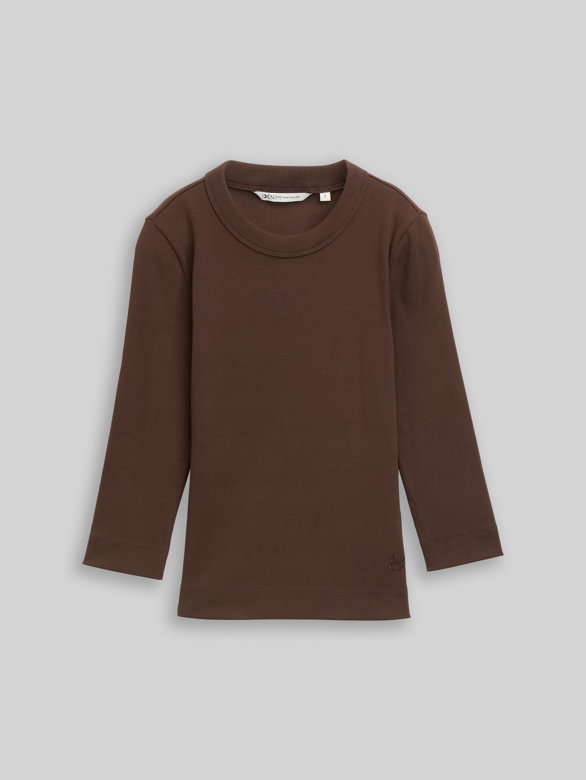 Slim Fit Langarmshirt mit Rippstruktur - cool dark brown - Vorder-Produkt-Ansicht