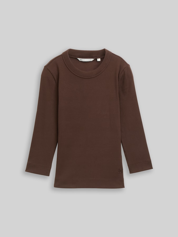 Slim Fit Langarmshirt mit Rippstruktur von Denim Female, cool dark brown