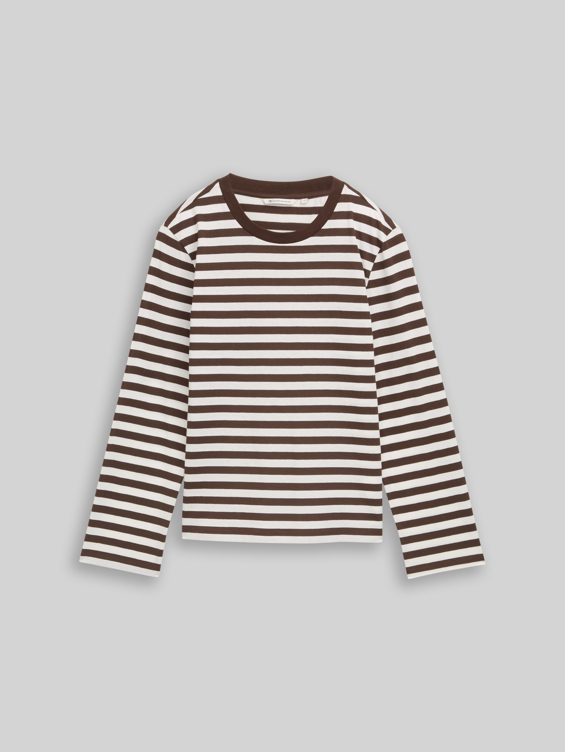 Loose Fit Langarmshirt mit Streifenmuster - brown white stripe - Vorder-Produkt-Ansicht