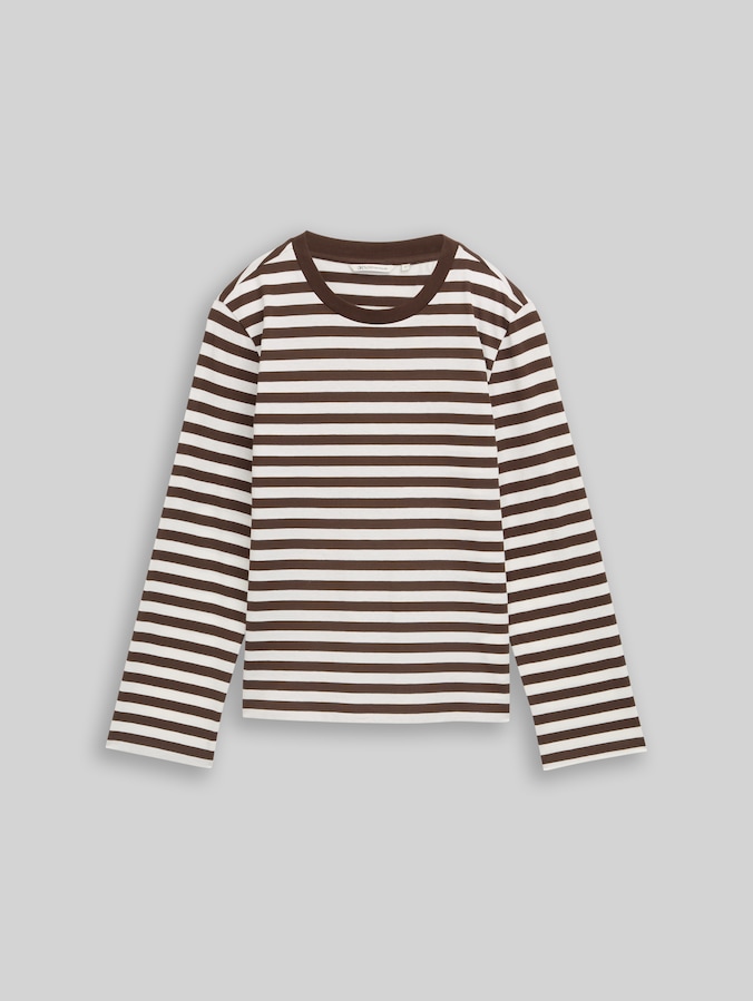 Loose Fit Langarmshirt mit Streifenmuster von Denim Female, brown white stripe