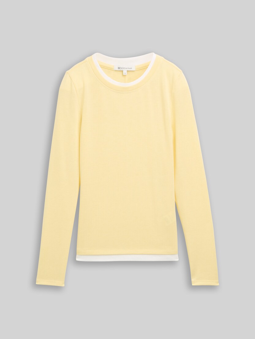 T-shirt à manches longues confortable, effet 2-en-1 par Denim Female, soft vanilla yellow melange