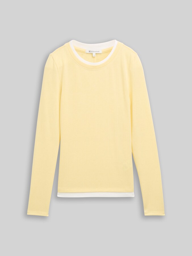 Cosy Langarmshirt in 2-in-1-Optik von Denim Female, soft vanilla yellow melange
