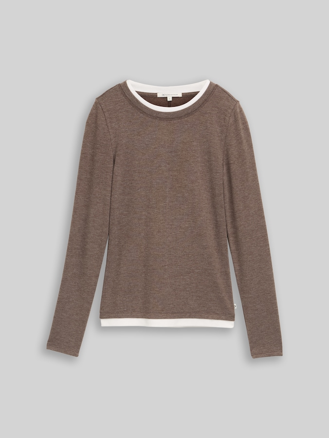 Cosy Langarmshirt in 2-in-1-Optik von Denim Female, cool dark brown melange