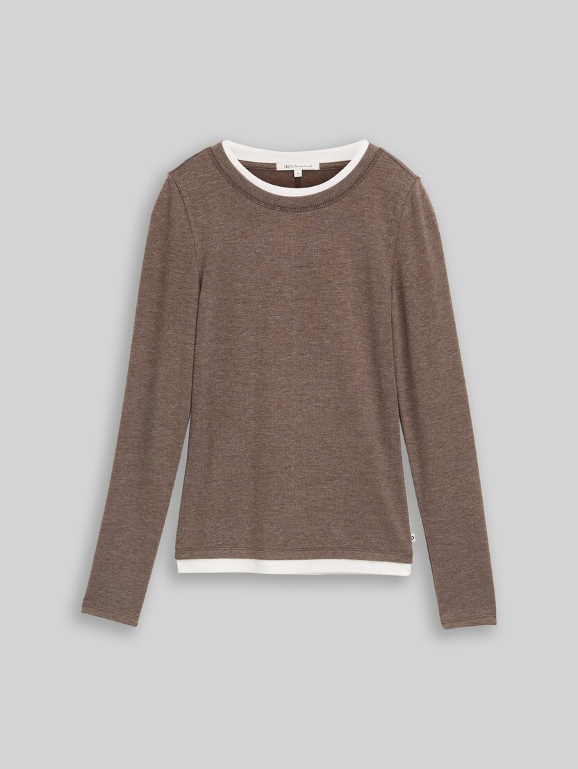 T-shirt à manches longues confortable, effet 2-en-1 par Denim Female, cool dark brown melange