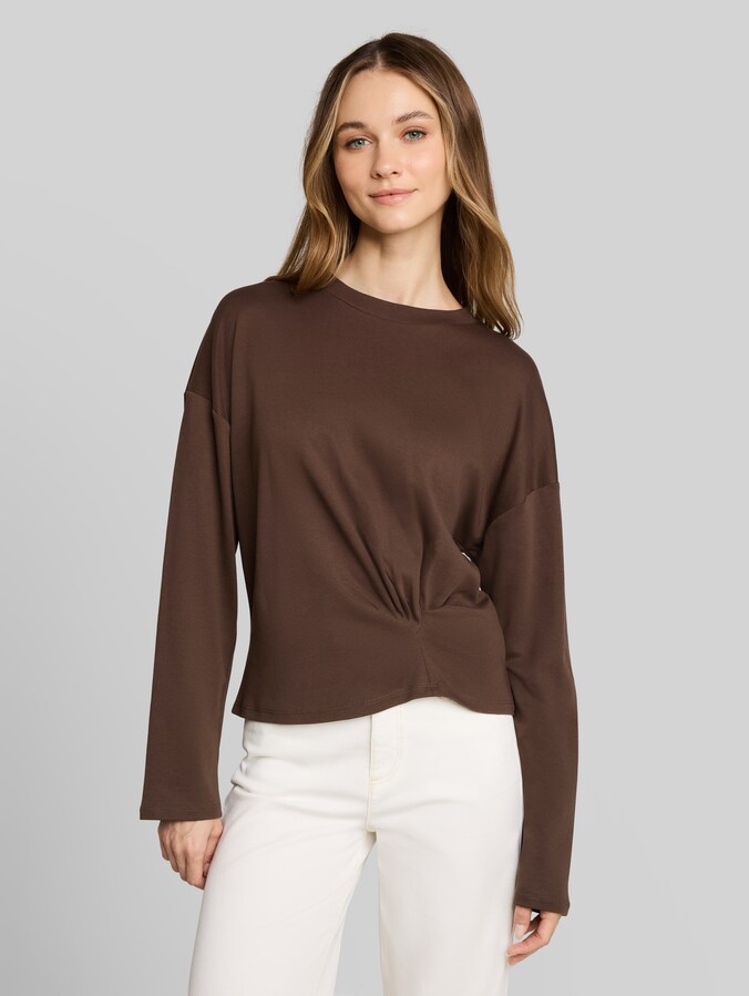 Loose Fit Langarmshirt mit Knotendetail von Denim Female, cool dark brown