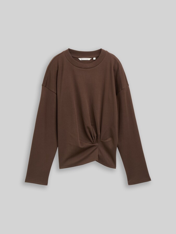 Loose Fit Langarmshirt mit Knotendetail von Denim Female, cool dark brown