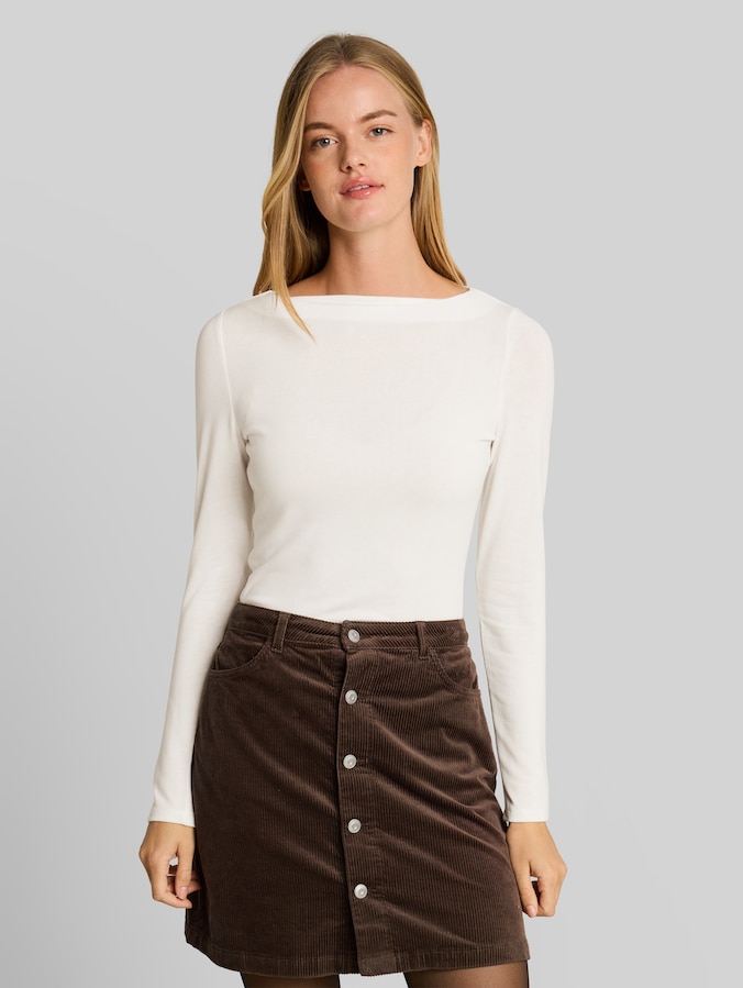 Slim Fit Langarmshirt mit U-Boot-Ausschnitt von Denim Female, off white