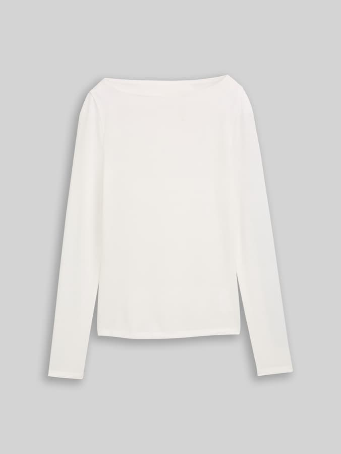 Slim Fit Langarmshirt mit U-Boot-Ausschnitt von Denim Female, off white