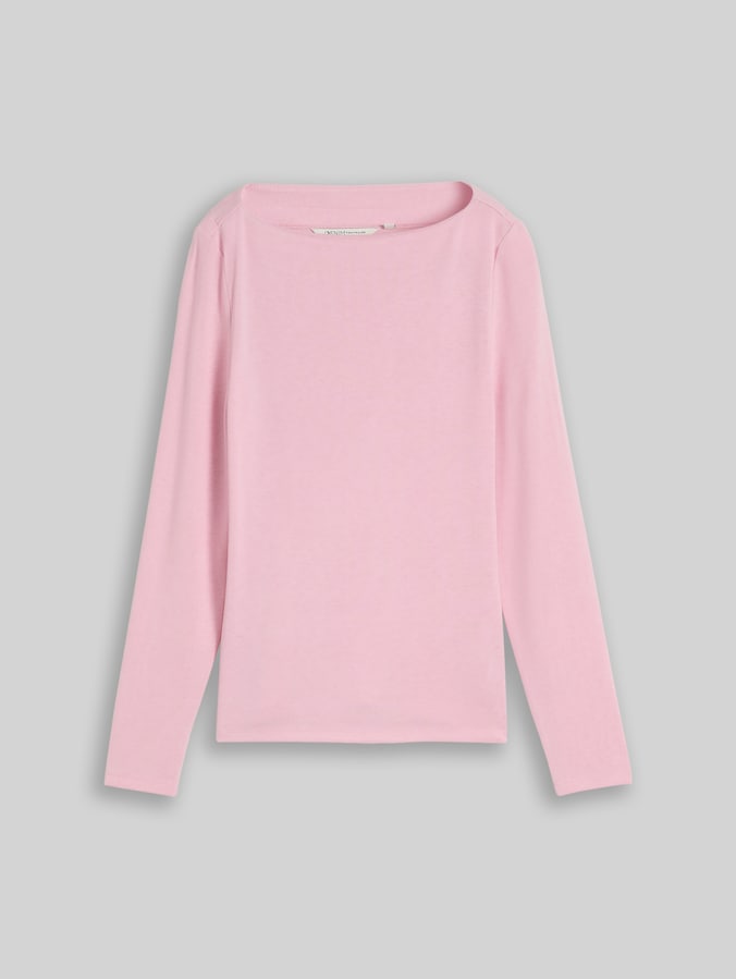 Slim fit shirt met lange mouwen en boothals door Denim Female, pink melange