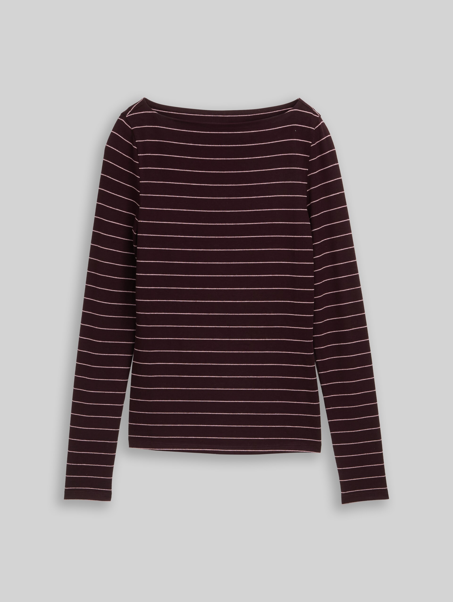 Slim Fit Langarmshirt mit U-Boot-Ausschnitt - plum pink small stripe - Vorder-Produkt-Ansicht