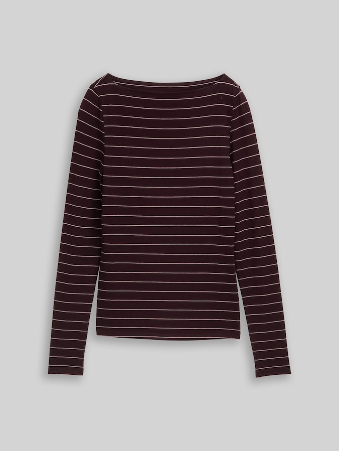 Slim fit shirt met lange mouwen en boothals door Denim Female, plum pink small stripe
