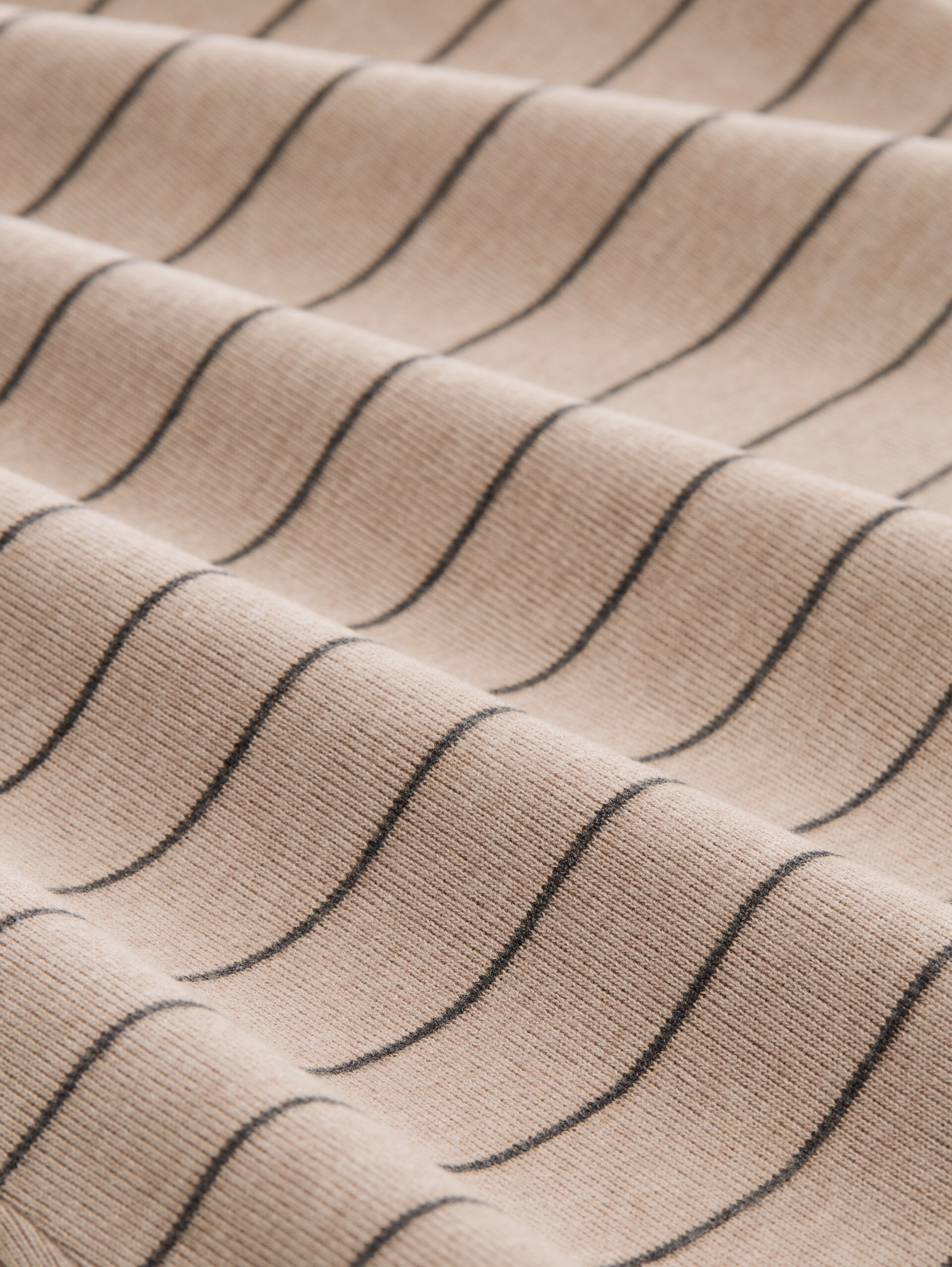 Slim Fit Langarmshirt mit U-Boot-Ausschnitt - beige melange grey stripe - Material-Ansicht