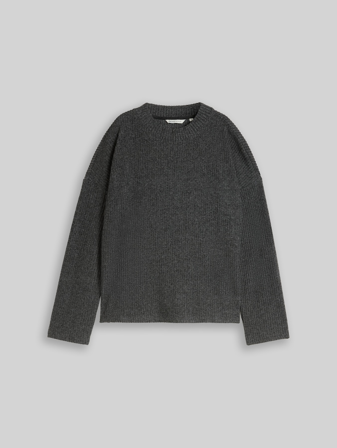 Loszittend shirt met lange mouwen en opstaande kraag door Denim Female, Shale Grey Melange