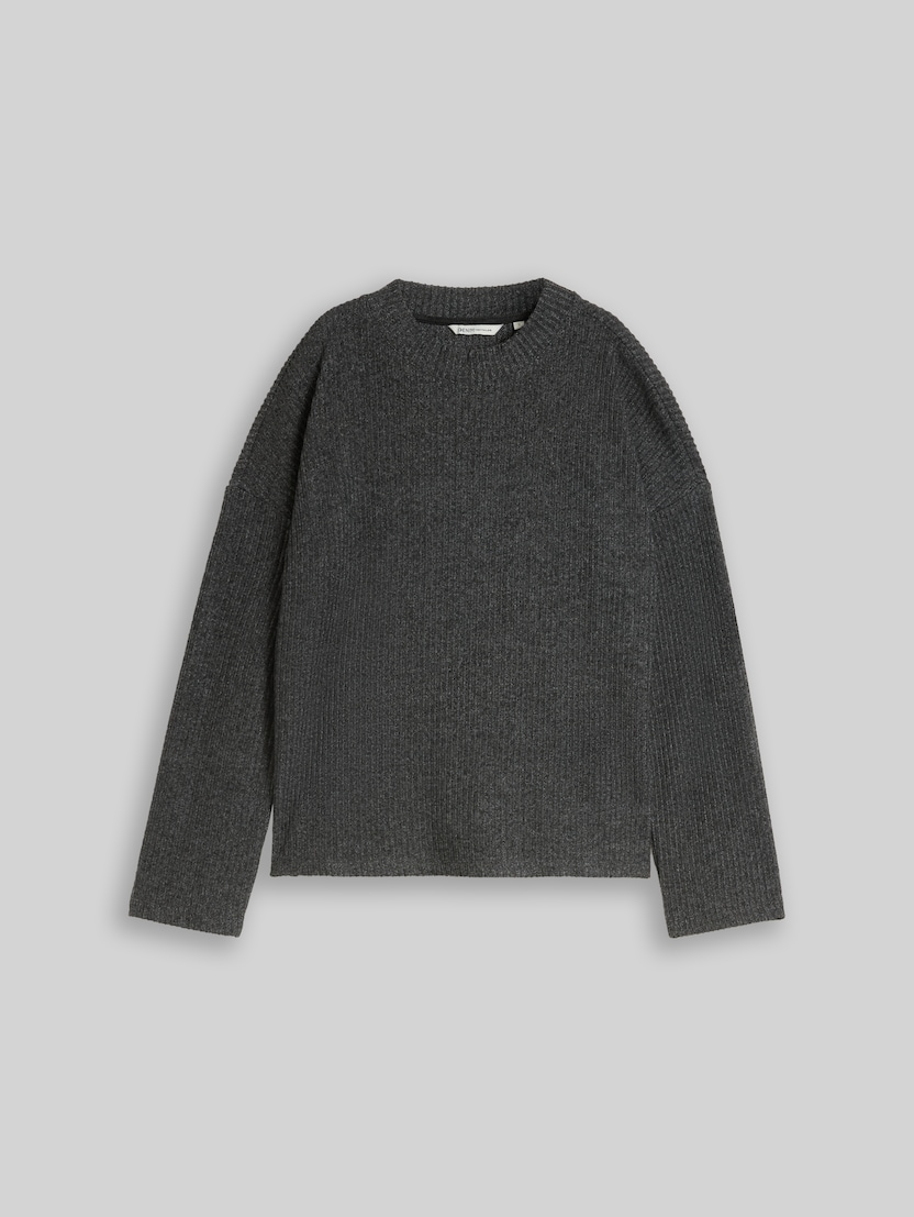 Loszittend shirt met lange mouwen en opstaande kraag door Denim Female, Shale Grey Melange