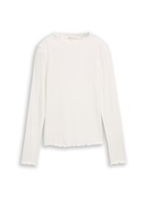 Niet geselecteerd, T-shirt met lange mouwen en geribde structuur door Tom Tailor, wit