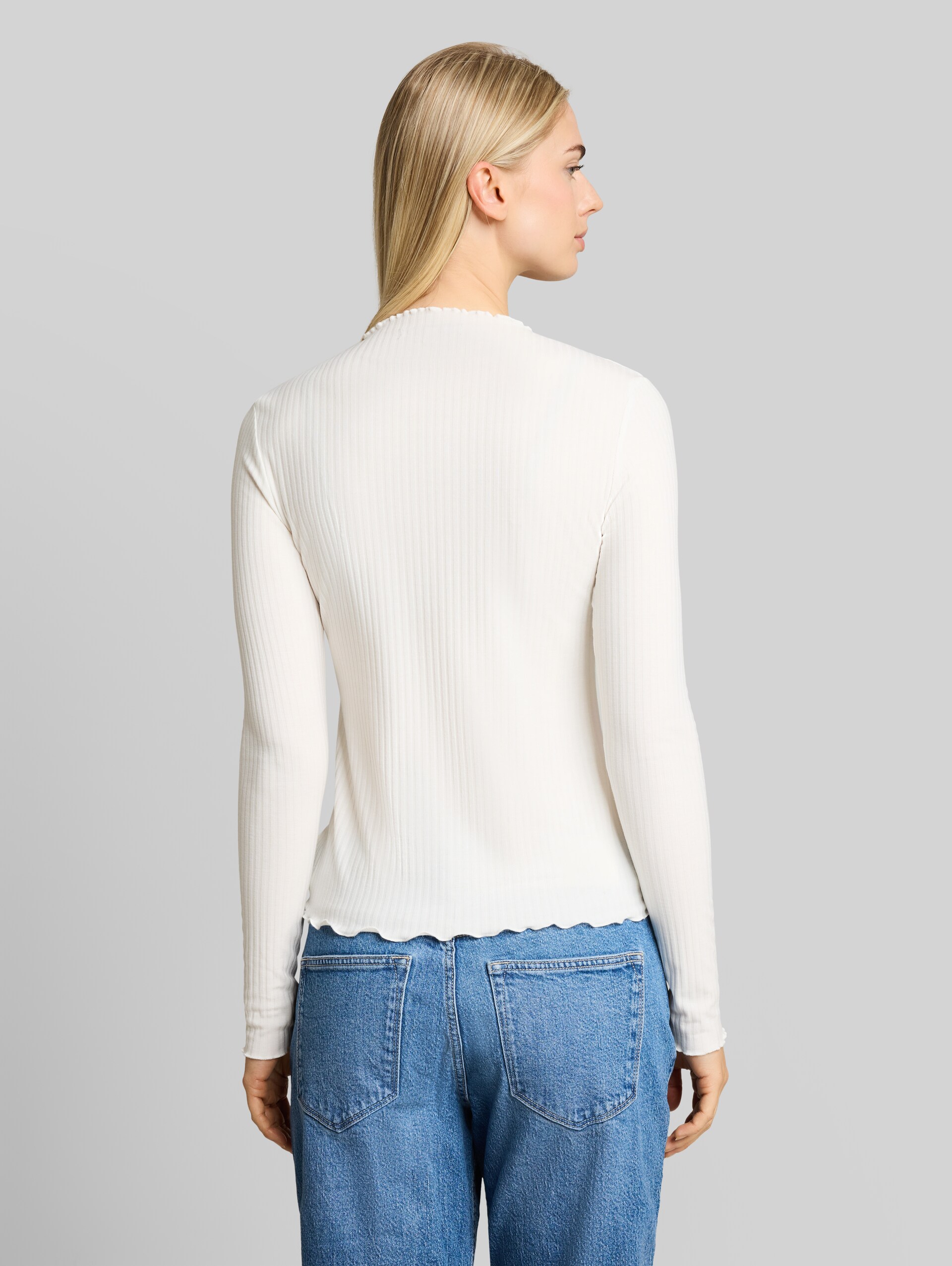 T-shirt met lange mouwen en geribde structuur - off white - Neklijn model-achteraanzicht