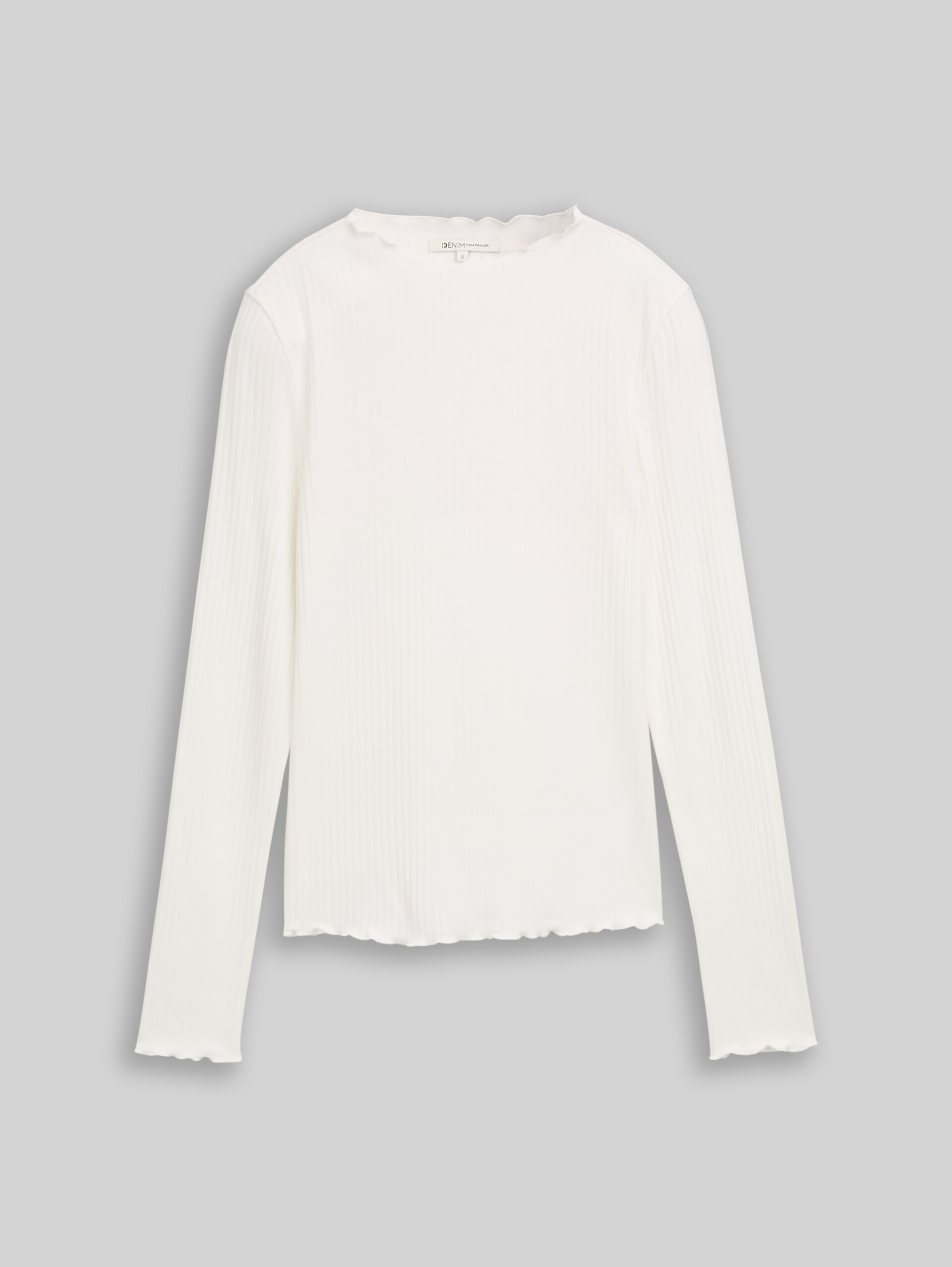 T-shirt met lange mouwen en geribde structuur - off white - Product vooraanzicht