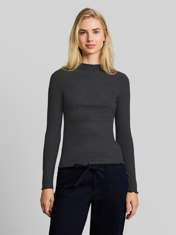 Langarmshirt mit Rippstruktur von Denim Female, Shale Grey Melange