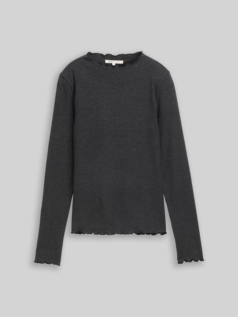 Langarmshirt mit Rippstruktur von Denim Female, Shale Grey Melange