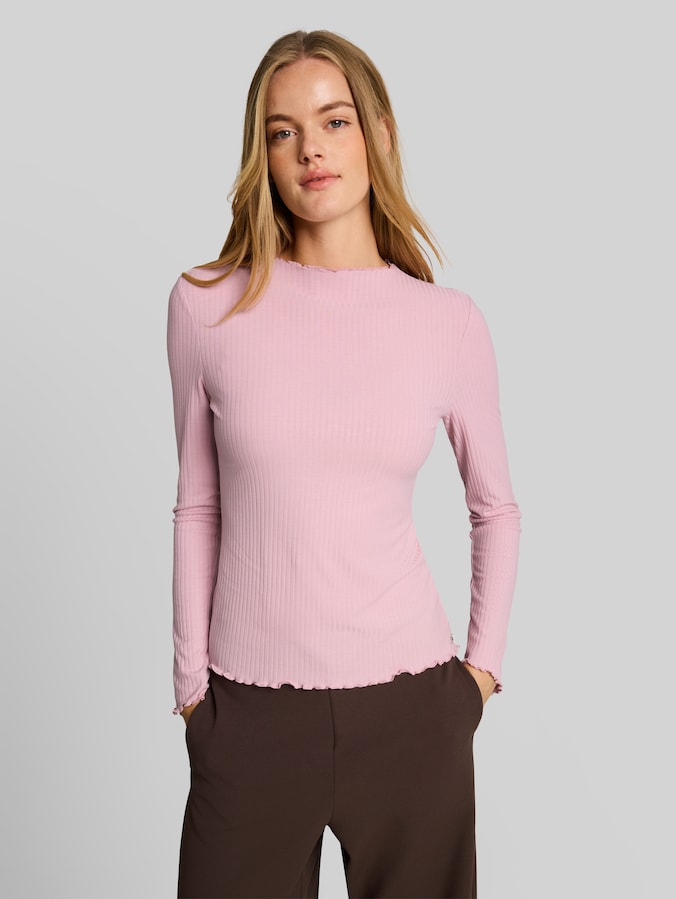 Langarmshirt mit Rippstruktur von Denim Female, Soft Pink