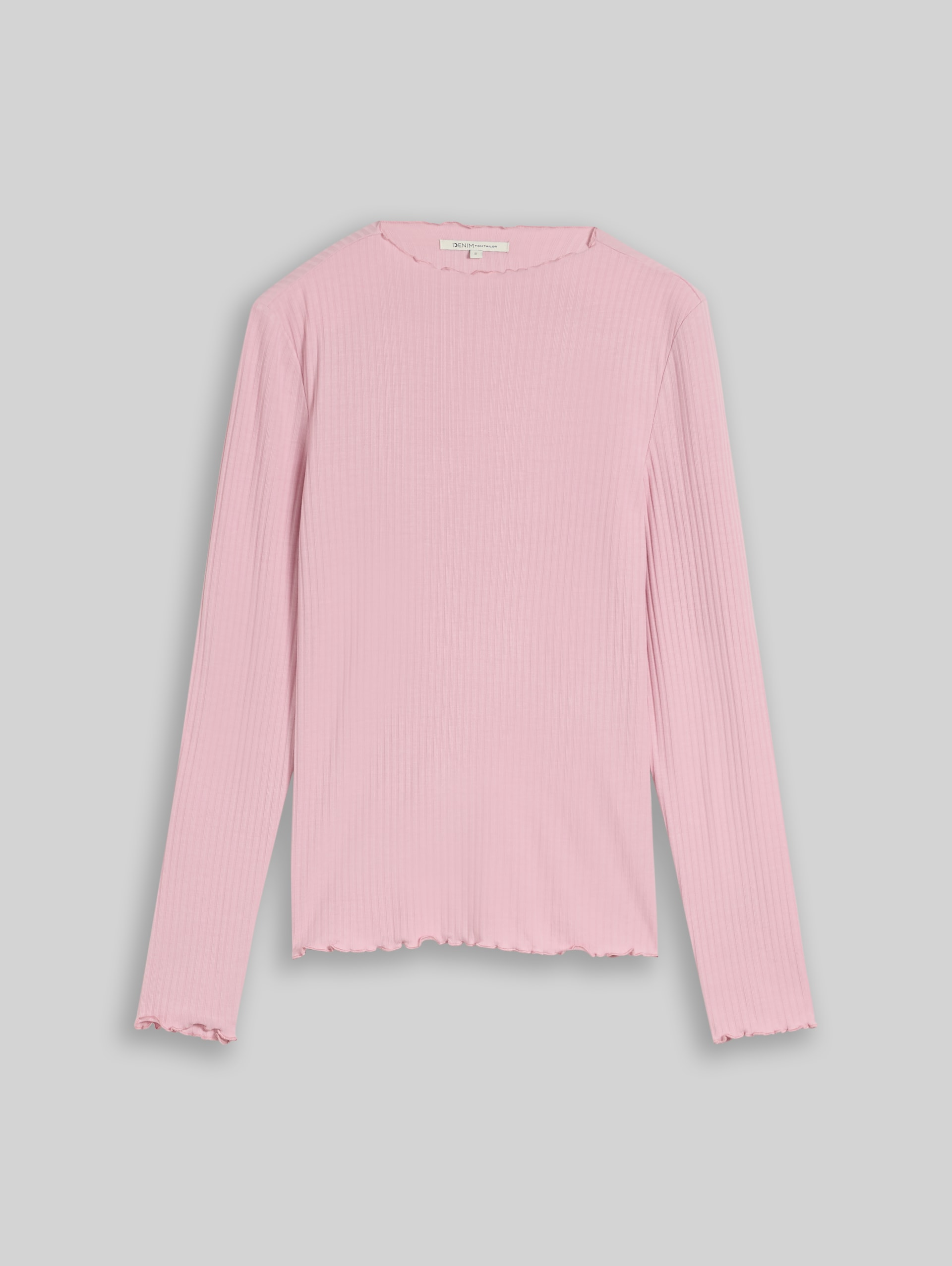 Langarmshirt mit Rippstruktur - Soft Pink - Vorder-Produkt-Ansicht