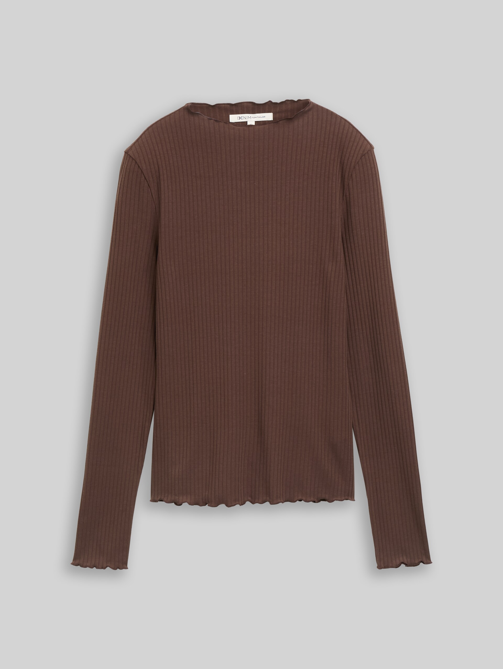 T-shirt met lange mouwen en geribde structuur - cool dark brown - Product vooraanzicht