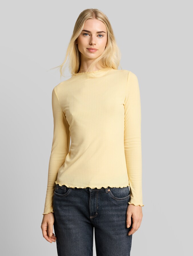 T-shirt met lange mouwen en geribde structuur door Denim Female, soft vanilla yellow