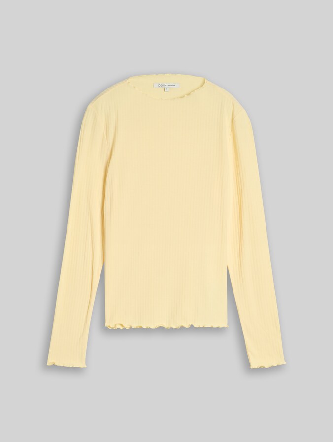 Long-sleeved top with ribbed texture by Denim Female, soft vanilla yellow