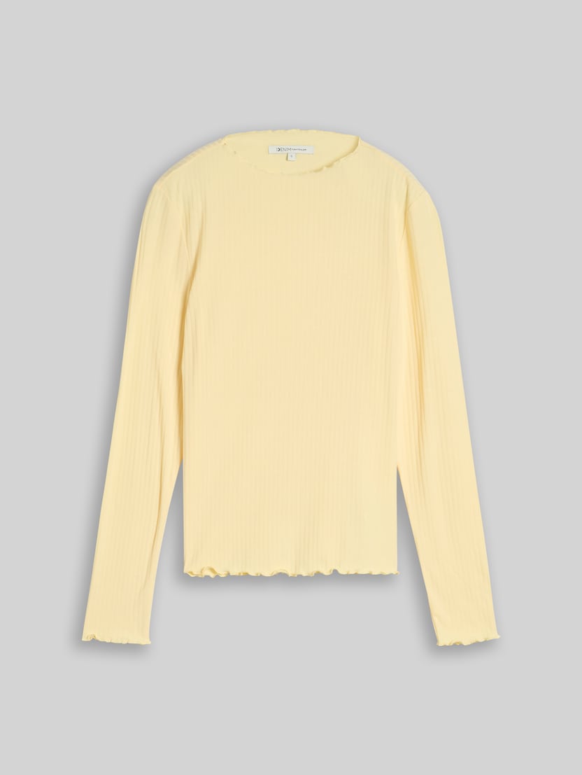 Shirt met lange mouwen en geribde structuur door Denim Female, soft vanilla yellow