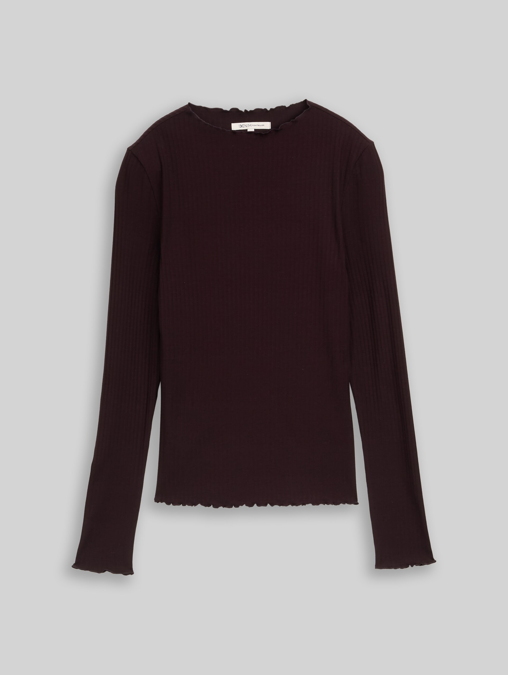 Langarmshirt mit Rippstruktur - dark plum - Vorder-Produkt-Ansicht