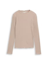 Niet geselecteerd, T-shirt met lange mouwen en geribde structuur door Tom Tailor, beige