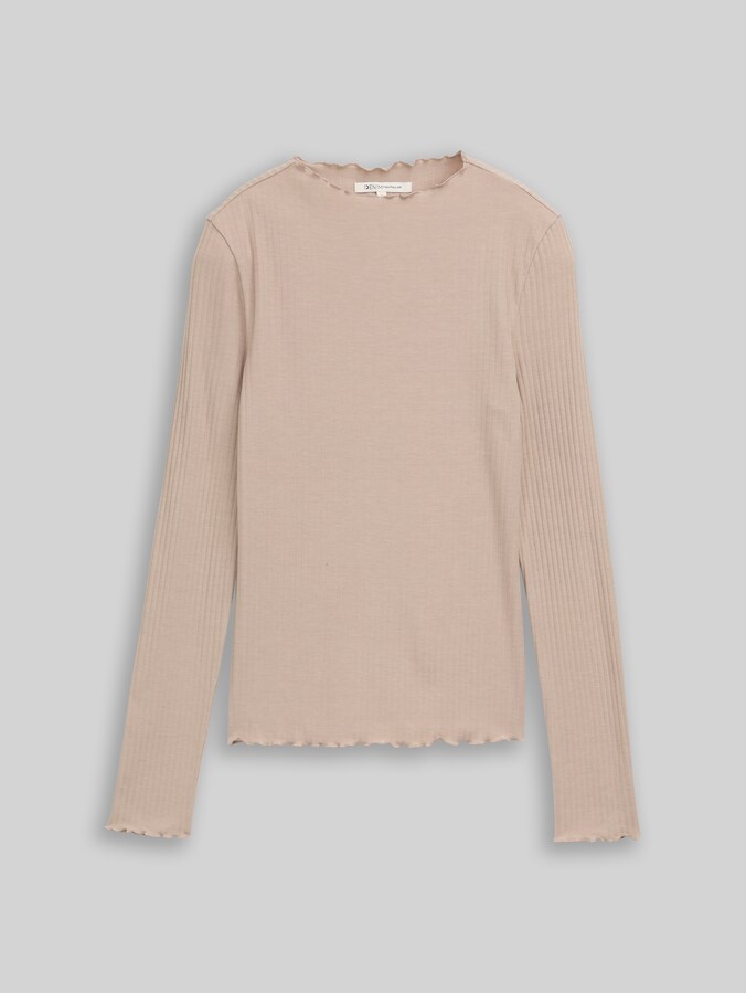 Langarmshirt mit Rippstruktur von Denim Female, atmosphere beige melange