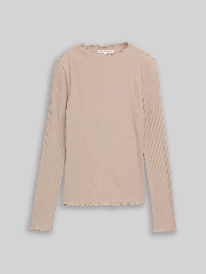 Langarmshirt mit Rippstruktur von Denim Female, atmosphere beige melange