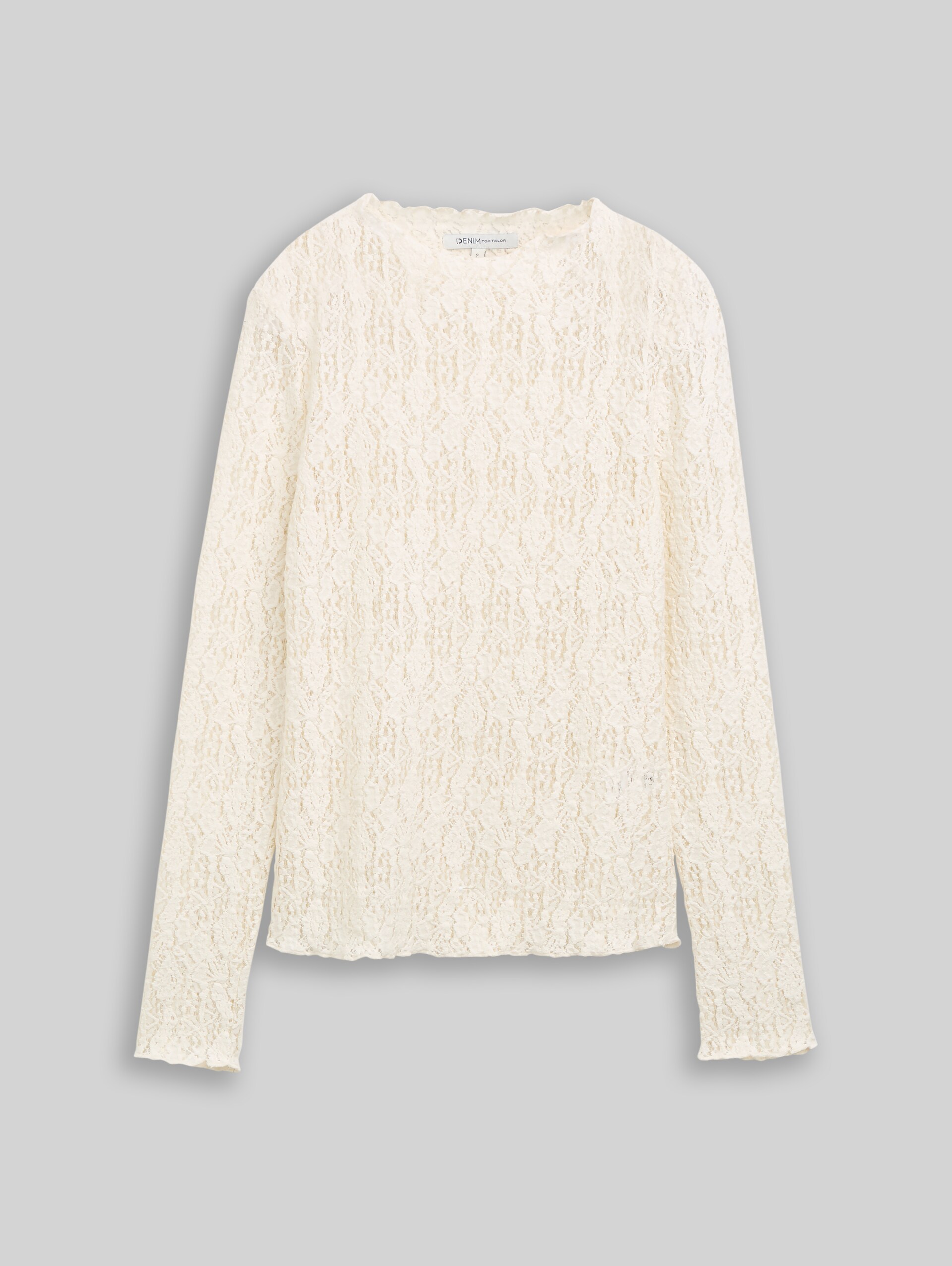 Slim Fit Langarmshirt aus Spitze - off white - Vorder-Produkt-Ansicht