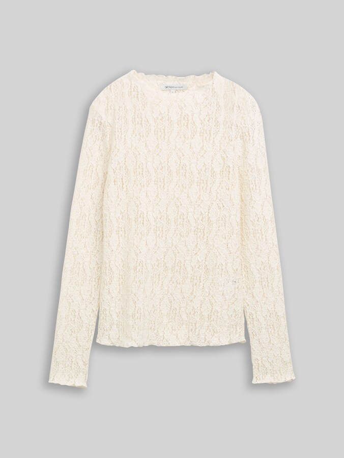 Slim Fit Langarmshirt aus Spitze von Denim Female, off white
