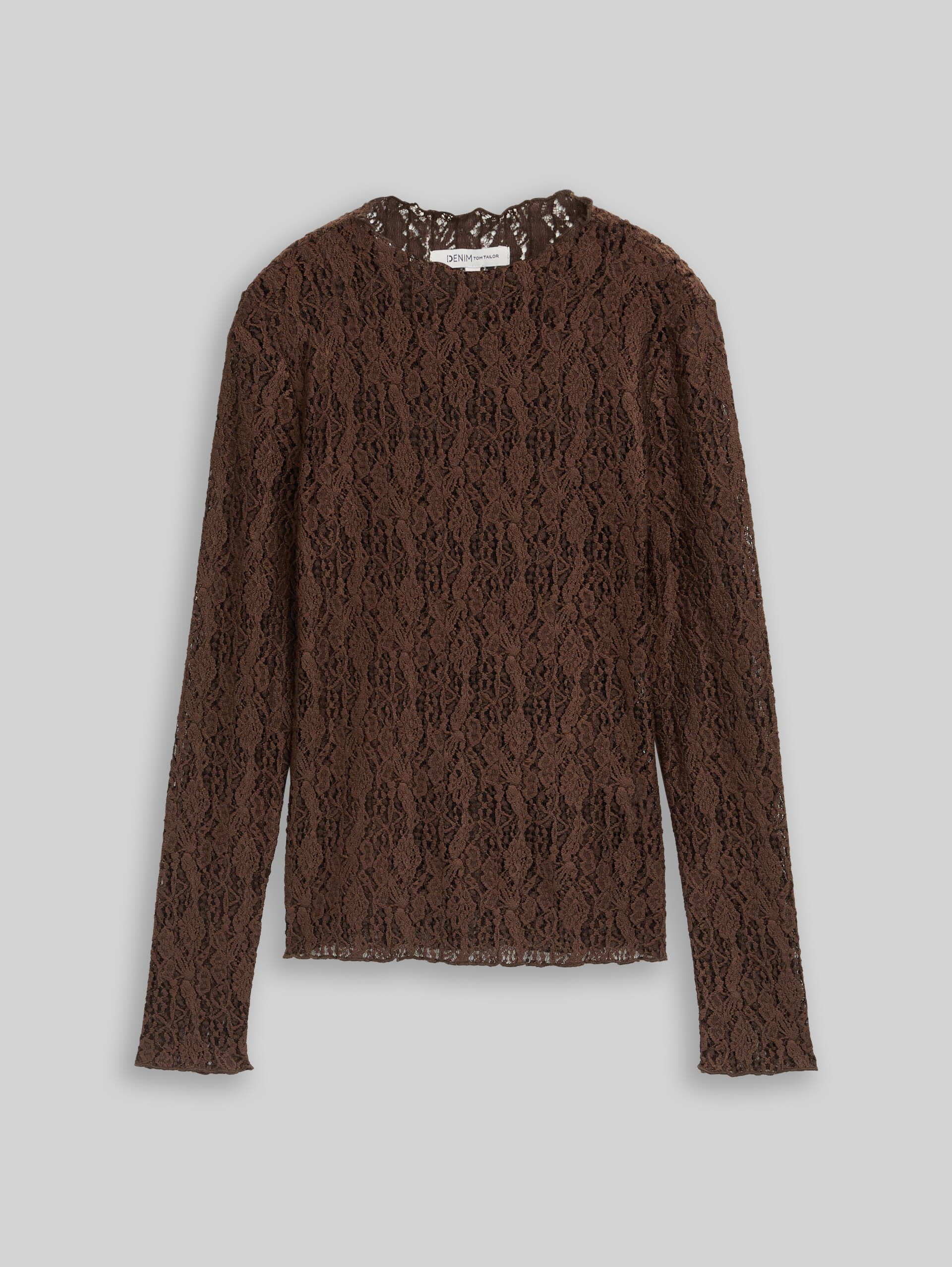 Slim Fit Langarmshirt aus Spitze - cool dark brown - Vorder-Produkt-Ansicht