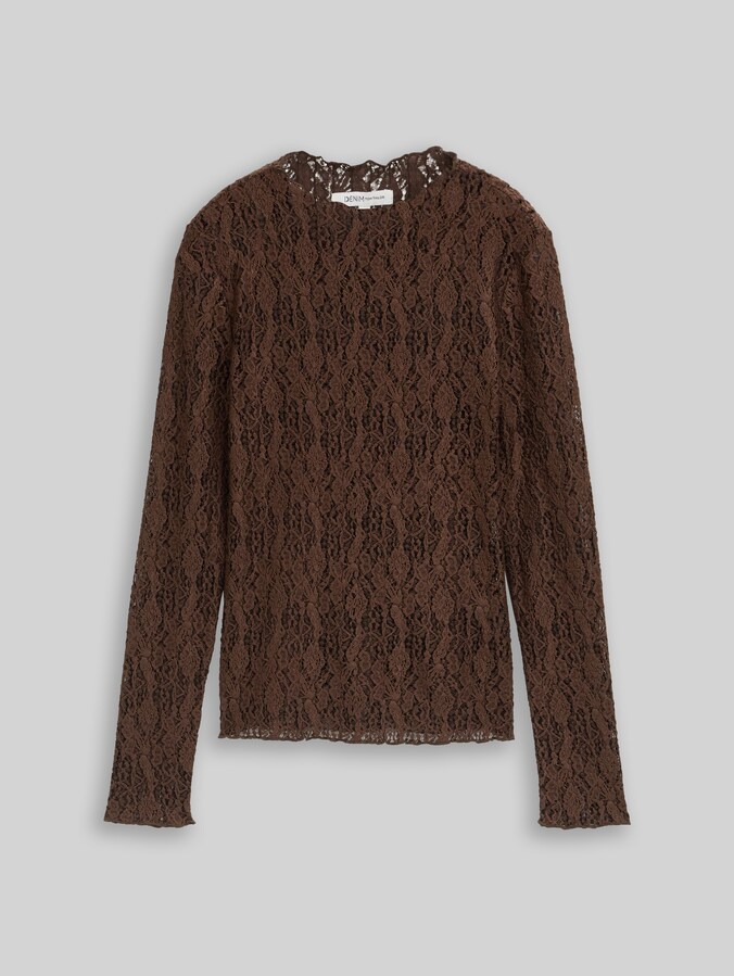 Slim Fit Langarmshirt aus Spitze von Denim Female, cool dark brown