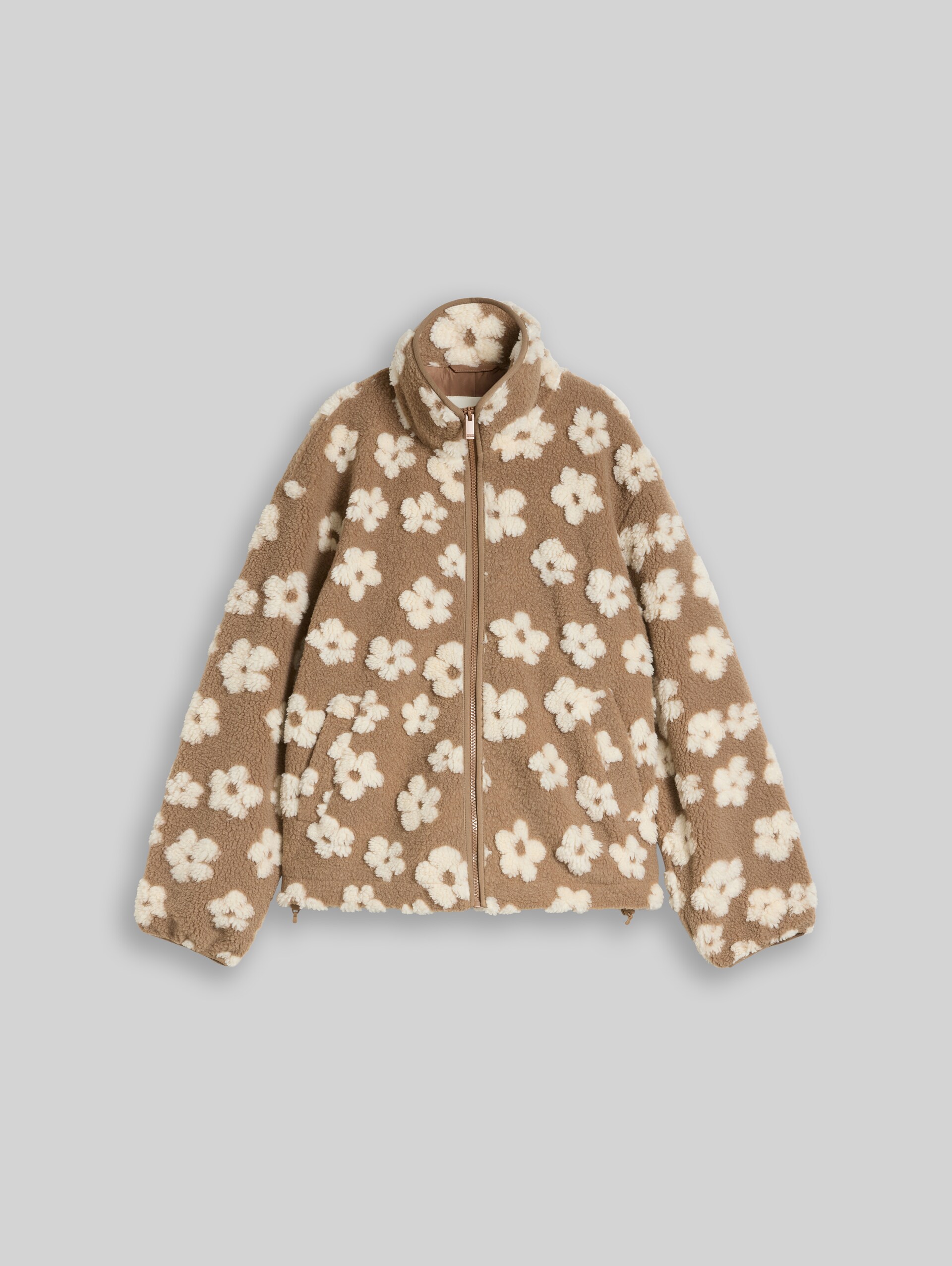 Teddy Jacke mit Blumenmuster - brown teddy flower artwork - Vorder-Produkt-Ansicht