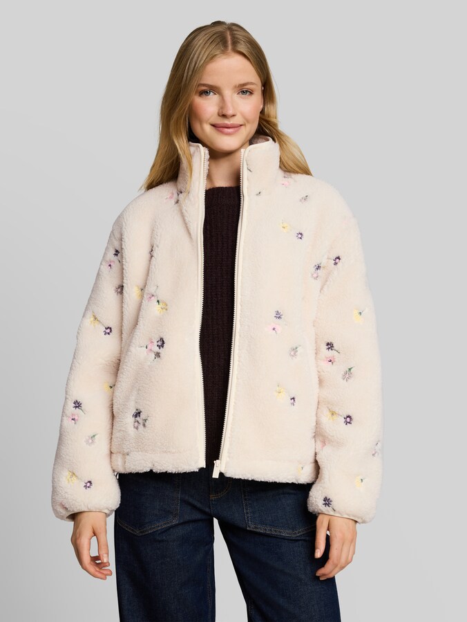 Teddy Jacke mit Blumenmuster von Denim Female, beige flower embro teddy