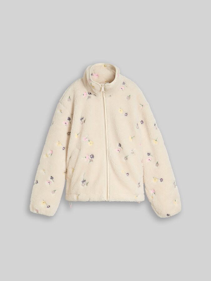 Teddy Jacke mit Blumenmuster von Denim Female, beige flower embro teddy