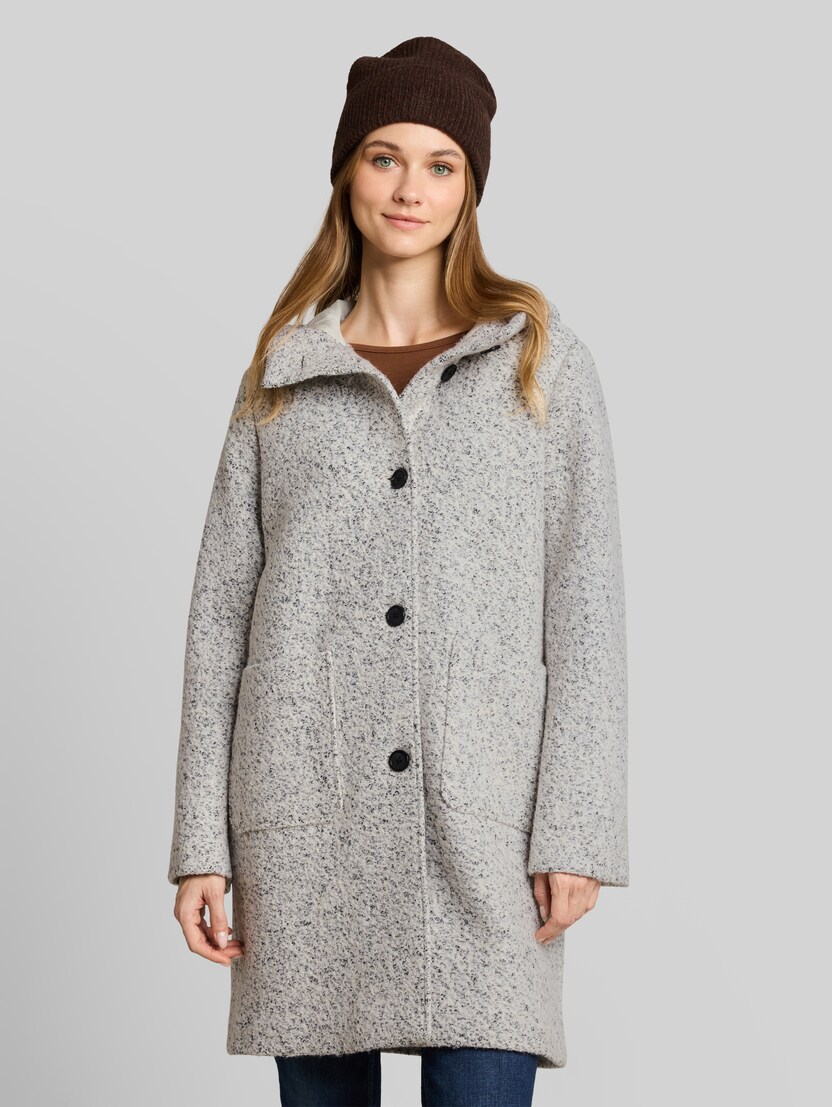 Bouclé Wollmantel mit Kapuze von Denim Female, white black boucle